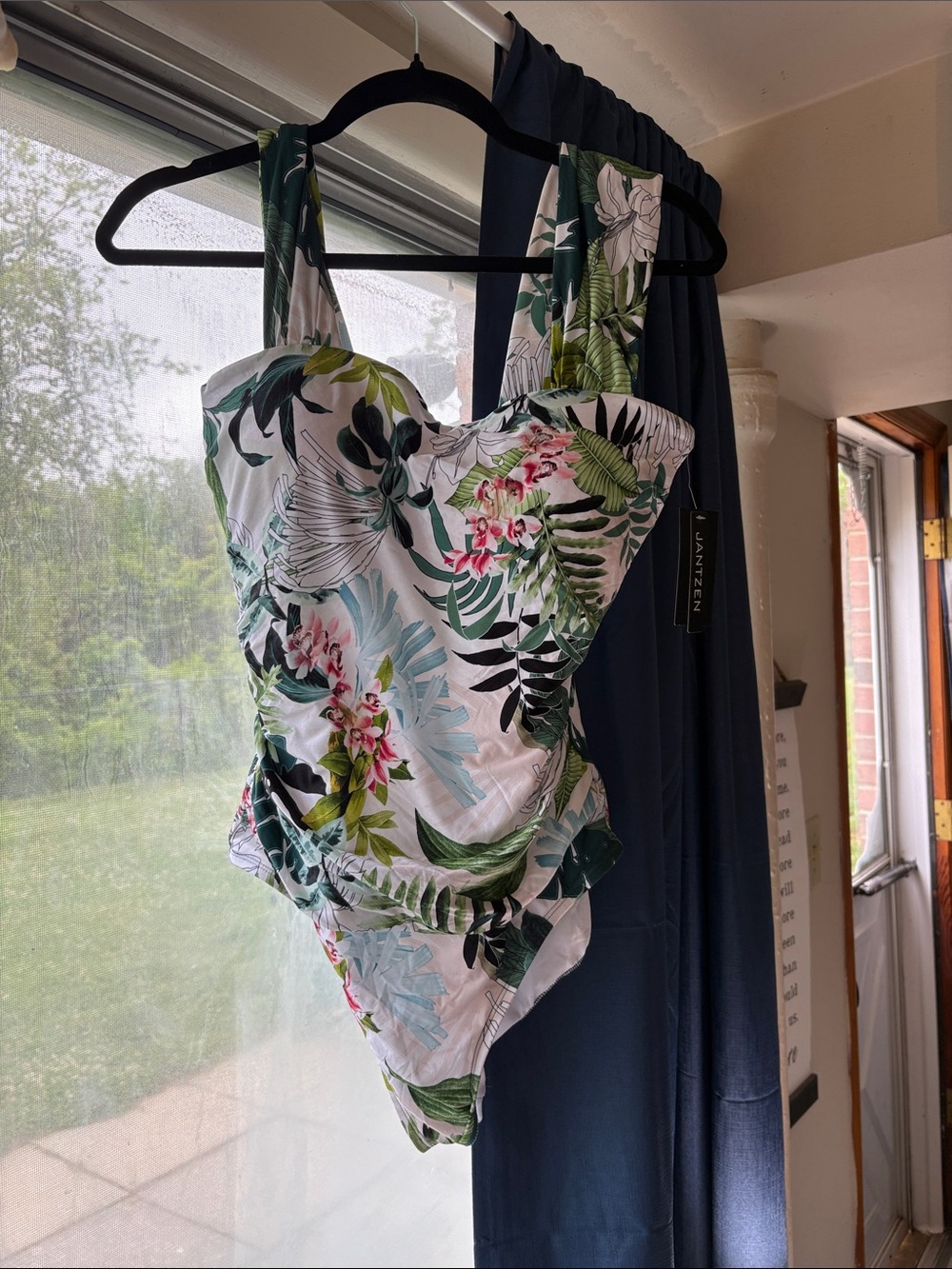 Jantzen Tropical Floral One-Piece Swimsuit in White, Blue, Green and Pink. NWT